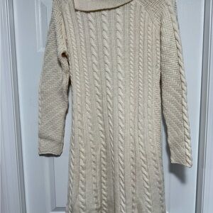 Cream Cowl Neck Cable Knit Sweater Dress